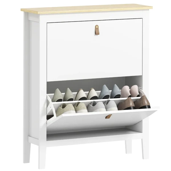 Slim Shoe Rack 2 Drawers for 14 Pairs of Shoes Size EU44 and Adjustable Shelves, 80x24x95.5cm, White