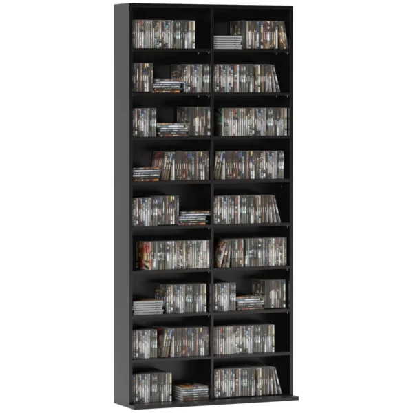 CD Rack with 14 Adjustable Shelves, 640 CDs/360 DVDs Capacity, 78.5x24x175 cm, Black