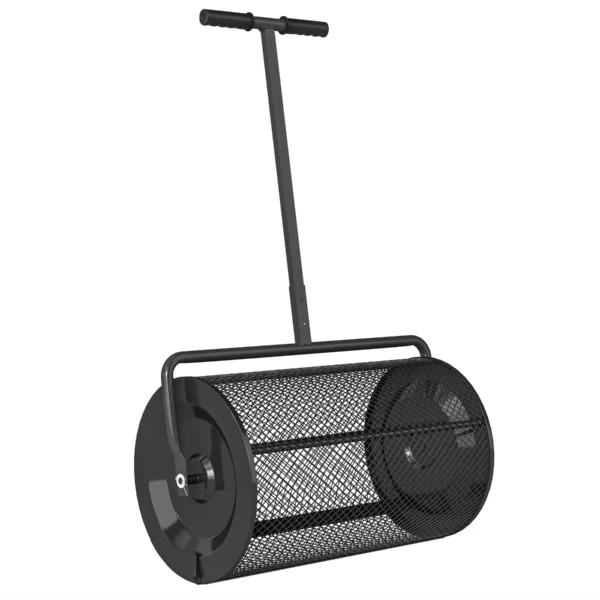 75L Metal Fertilizer Spreader with Adjustable T-Handle and Padded Handle, 70x40x112 cm, Black