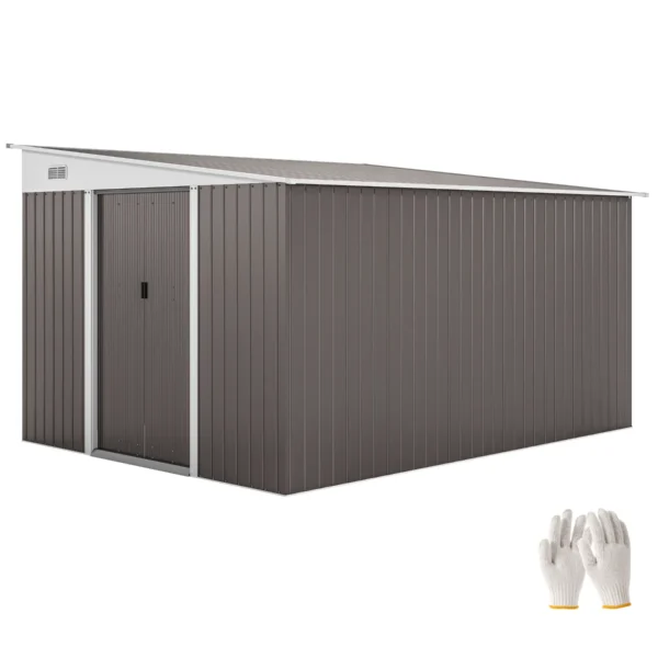 Garden Shed with Sliding Door, Steel, 345x280.5x169-201cm, Grey