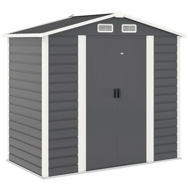 Metal Garden Shed with Sliding Doors and Padlock with Keys, 2.1x1.2x1.9m, Dark Grey
