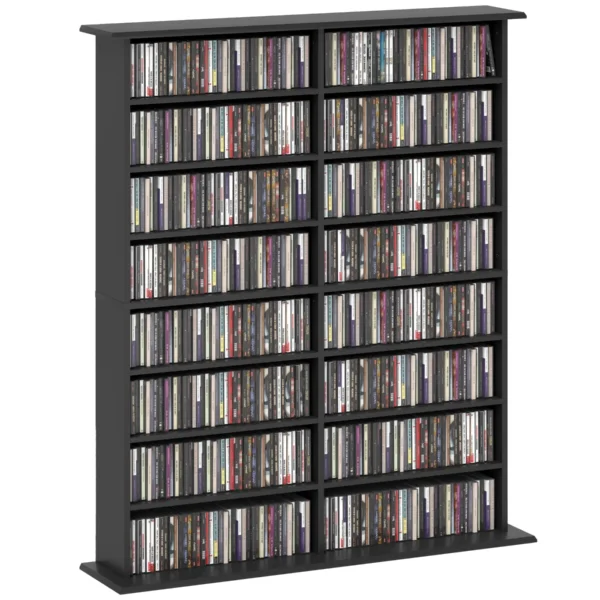 16-Tier Modern Design Wooden CD Bookcase Cabinet, 106.5x24x123.7 cm, Black