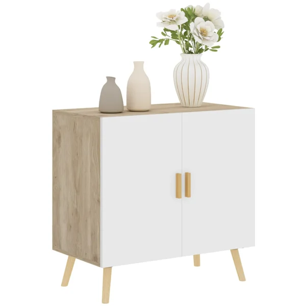 Multipurpose Cabinet with 3-Level Adjustable Shelf and Raised Base, in Wood, 76x41.2x74 cm, White and Oak