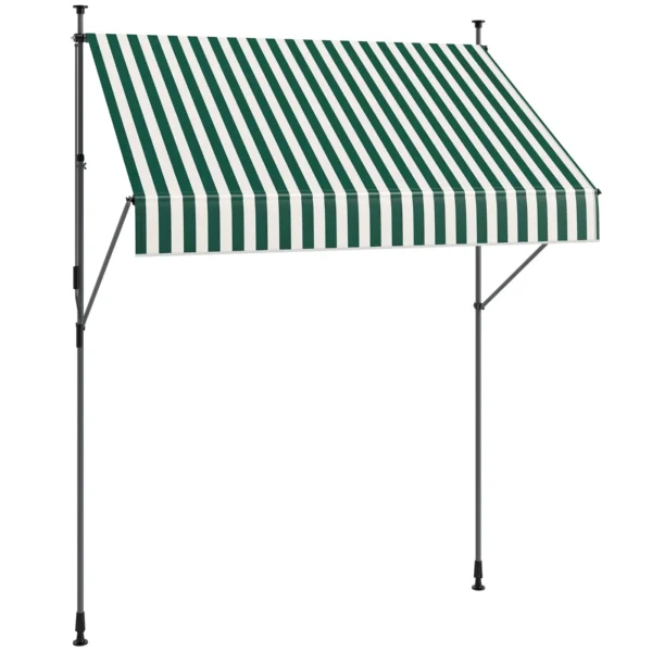 Awning 2x1.2 m with Adjustable Supports and Crank, in Aluminium, Metal and Polyester, Green and White