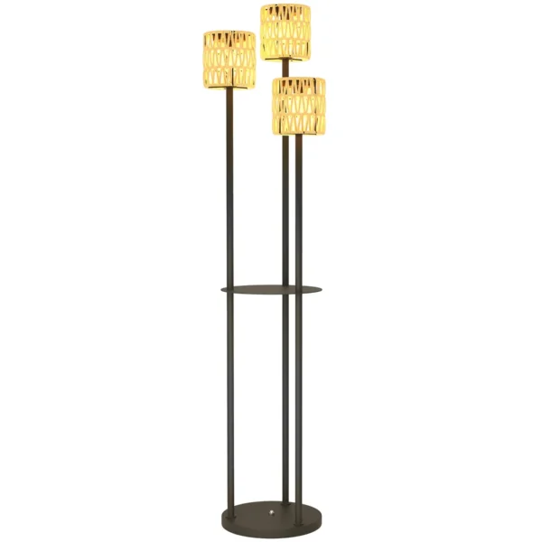 Solar Outdoor Lamp in Boho Style with Central Shelf, in PE Rattan and Steel, Ø37x144 cm, Black and Yellow