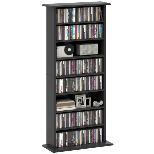 CD Rack with 6 Adjustable Shelves, 360 CDs/185 DVDs Capacity, 58x24x124.5 cm, Black