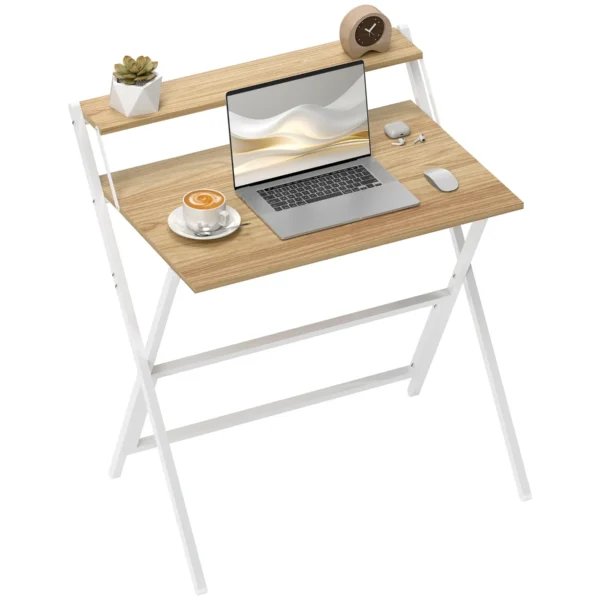 Folding Desk with Monitor Shelf, 81.5x62x86.5 cm, Wood and White