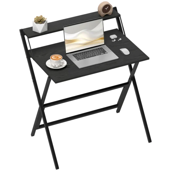 Folding Desk with Monitor Shelf, 81.5x62x86.5 cm, Black