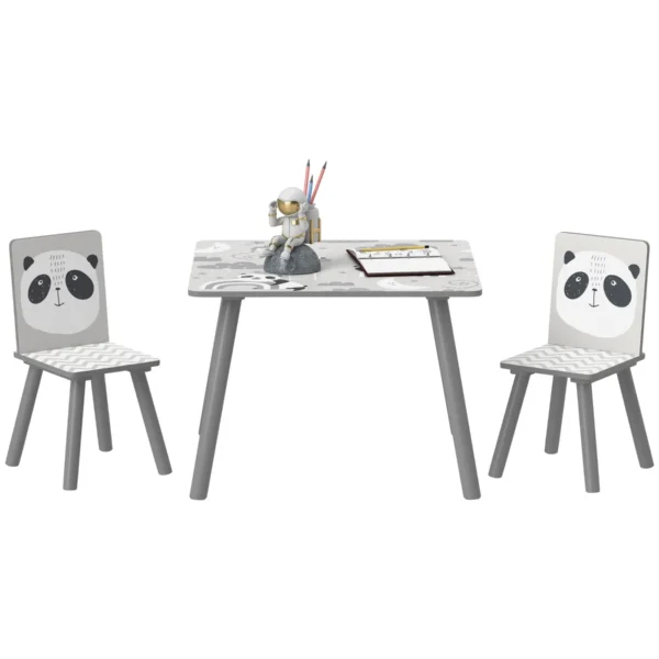 Children's Table and 2 Chairs Set for 3-8 Years in MDF and Pine Wood, Grey