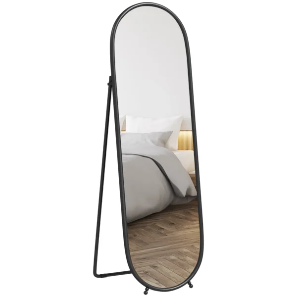 Full-Length Floor Mirror with Folding Stand, in Glass and Metal, 40x41x159 cm, Black