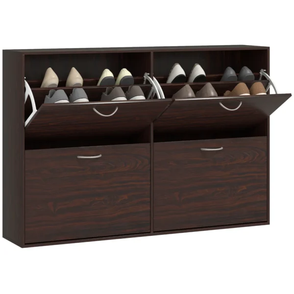 Space-Saving 24 Pair Shoe Rack with Adjustable Shelves and 4 Drawers, Wooden, 120x24x81cm, Brown