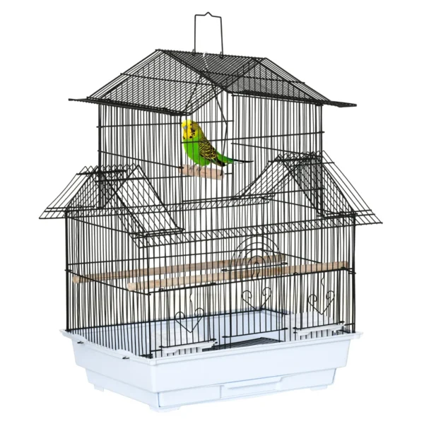 Metal and Plastic Bird Cage with Carrying Handle and Removable Tray, 50.5x41x63 cm, White