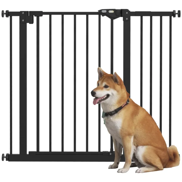 Adjustable Dog Gate with Automatic Closing, Made of Steel and Plastic, 74-100x77 cm Black