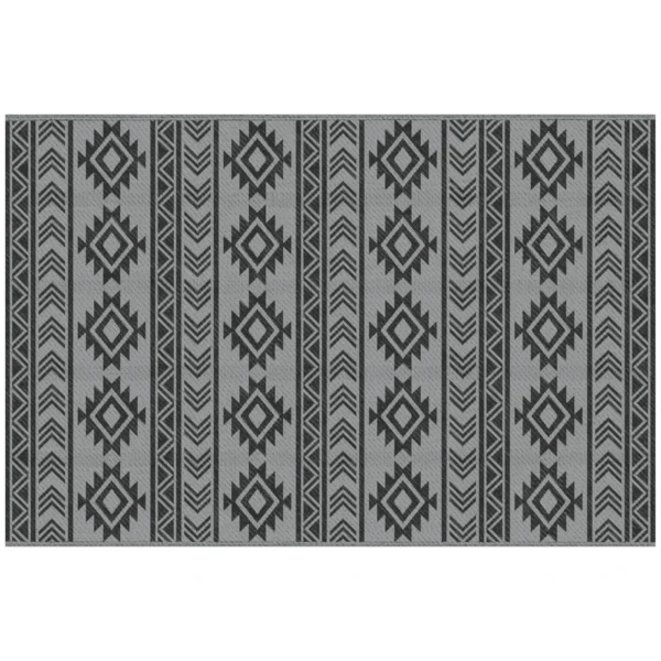 Modern Outdoor Rug Black and Grey PP with Reversible and Foldable Design, 182x274 cm