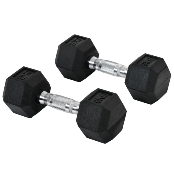 Set of 2 6kg Hex Dumbbells with Non-Slip Grip and Rubber Coating, Black