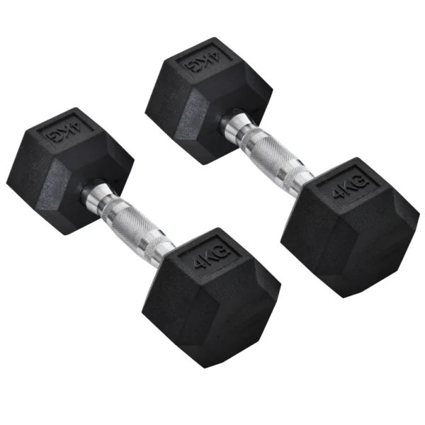 Set of 2 4kg Hex Dumbbells with Non-Slip Grip and Rubber Coating, Black