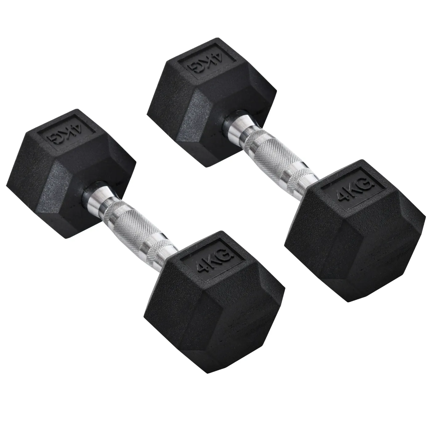 Set of 2 4kg Hex Dumbbells with Non-Slip Grip and Rubber Coating, Black