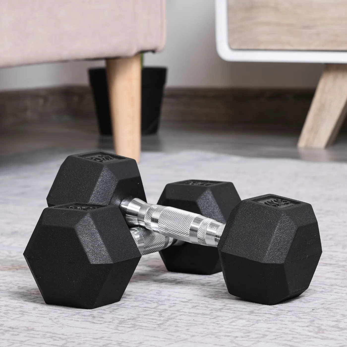 Set of 2 4kg Hex Dumbbells with Non-Slip Grip and Rubber Coating, Black - Image 2
