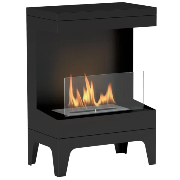 Freestanding Bioethanol Fireplace with 0.9L Burner and 3.3 Hours Burn Time, 38x22x54 cm, Black