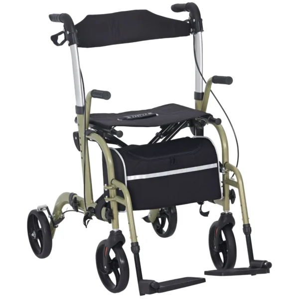 Folding Walker with Footrest and Bag, in Aluminum, PP and Polyester, 59x104x88-101 cm, Yellow and GreenFolding Walker with Footrest and Bag, in Aluminum, PP and Polyester, 59x104x88-101 cm, Yellow and Green