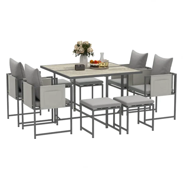 Garden Furniture Set with Dining Table, 4 Outdoor Chairs and 4 Footstools, Grey