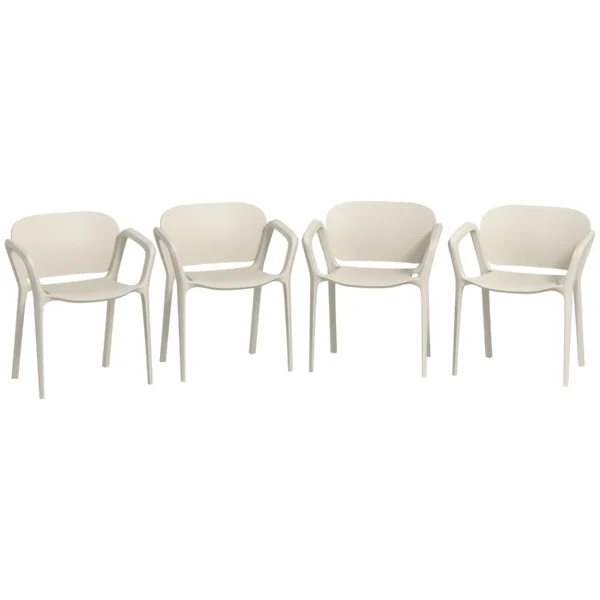 Set of 4 Stackable Garden Chairs in PP with Modern Design with Armrests 60x56x75 cm, White