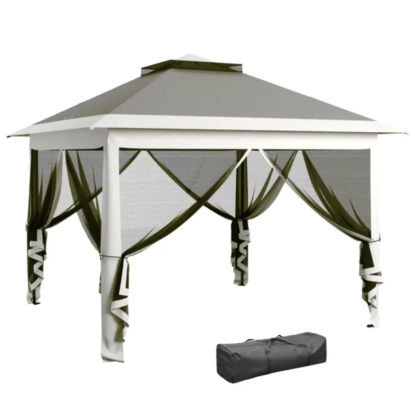 Height Adjustable Outdoor Gazebo with Mosquito Nets, in Metal and Oxford Fabric, 3.3x3.3x2.8 m, Dark Gray