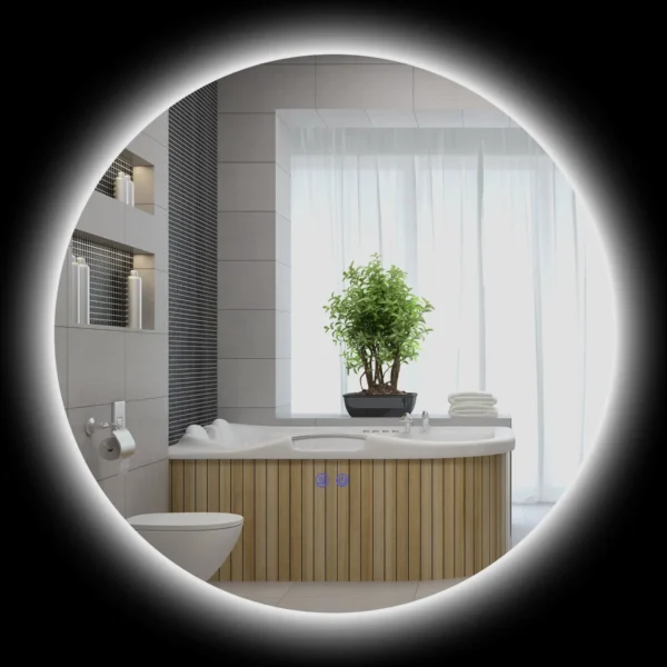 Bathroom Mirror with Dimmable LED Lights, Touch Switches and Anti-Fog Design, Ø70 cm