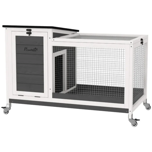 Outdoor Rabbit Hutch on Wheels with Removable Tray, in Fir Wood and Steel, 91x51x66 cm, Multicolor
