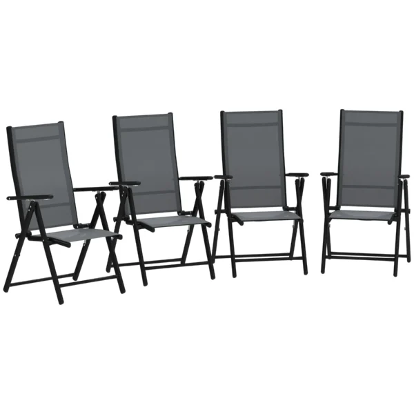 Set of 4 Folding and Breathable Garden Chairs with Armrests, in Steel and Polyester, 56x69x106 cm, Grey