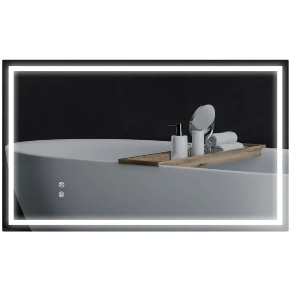 Bathroom Mirror with 3-Color Adjustable LED Lights and Anti-Shock Coating, Glass and Metal, 100x3x60 cm