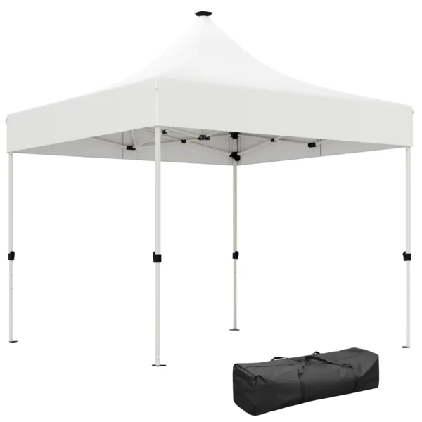 Pop Up Garden Gazebo 3x3 m with Adjustable Height with Solar LED Lights, in Oxford Fabric and Metal, White