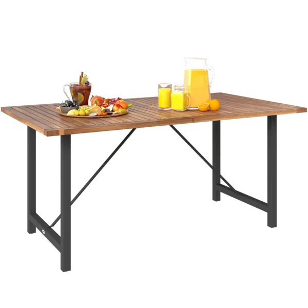 Garden Table 160x90 cm in Acacia Wood and Steel with Slatted Top, Teak