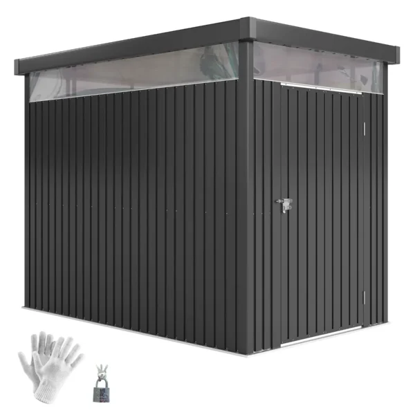 Garden Shed with Acrylic Skylight and Drainage Holes, Steel, 162x259x201 cm, Dark Grey