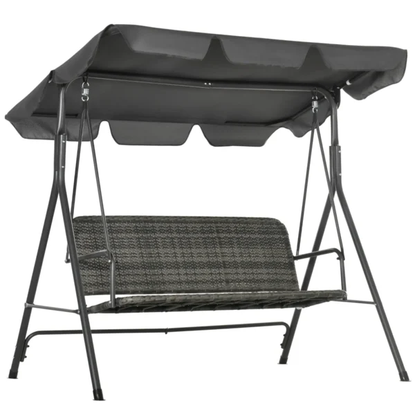 3 Seater Garden Swing with Adjustable Canopy in PE Rattan, 167x112x153cm, Dark Grey