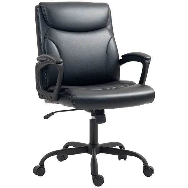 Height Adjustable Reclining Office Chair in Faux Leather and Steel, 60x68x95.5-105 cm, Black