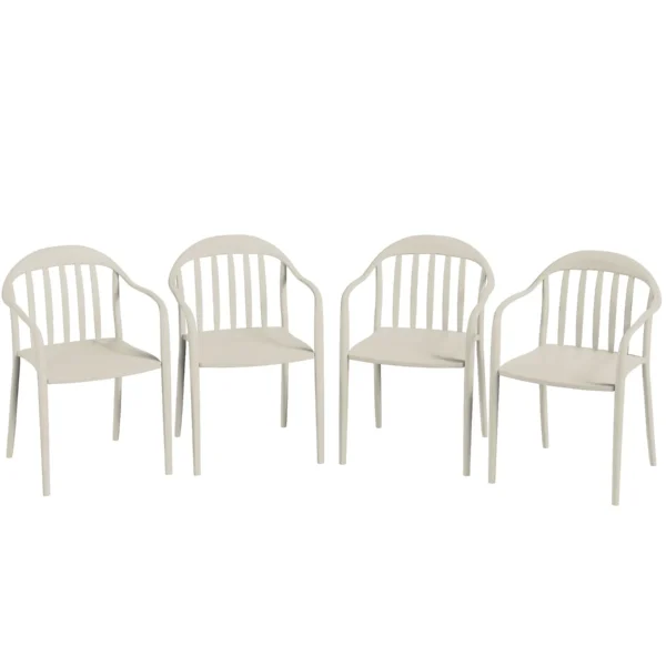 Et of 4 Stackable Garden Chairs in PP with High Backrest and Armrests, 57x54x78 cm, White