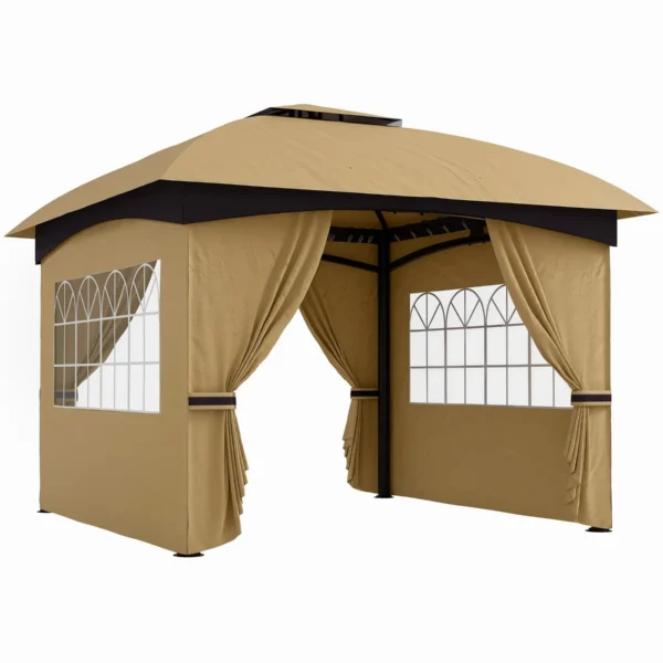 Garden Gazebo 3.4x3.4m with Walls, UV Protection and 2-Tier Roof, Beige