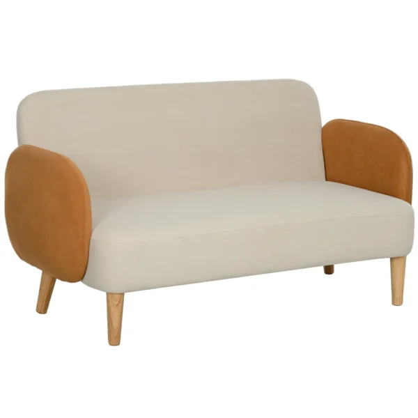 Nordic Style 2 Seater Sofa in Velvet Effect Fabric and Wood, 138x73x74 cm, Cream and Orange