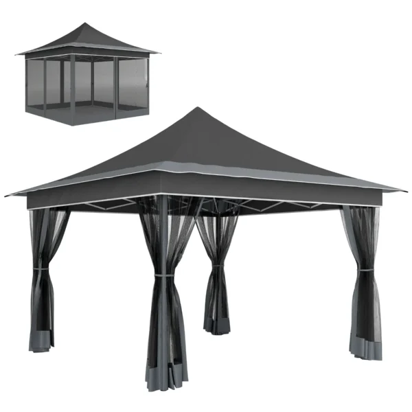 Garden Gazebo with Adjustable Height with Mosquito Net, in Polyester and Metal, 357x357x310 cm, Dark Gray