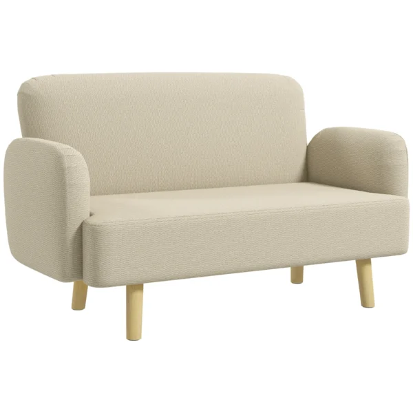 Modern 2-Seater Sofa Velvet Effect with Thick Padding, 140x74x79cm, Cream White