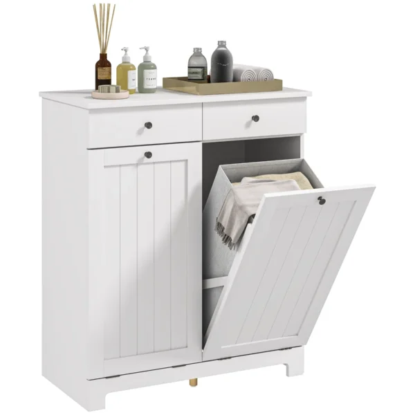 Bathroom Cabinet with 2 Removable Laundry Baskets, 2 Drawers and 2 Flap Doors, 78x38x90 cm, White