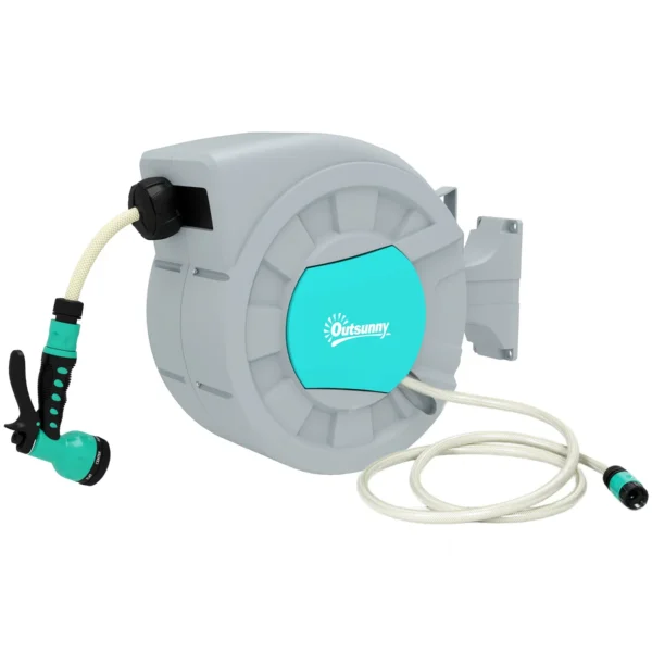 Automatic Wall Mounted and Portable Hose Reel Length 25+2 m, Locking System and 7 Jets, Grey