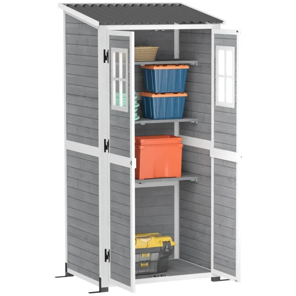 Wooden Garden Shed with Adjustable Shelves, Two Locking Doors and Windows, Grey