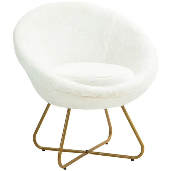 Faux Fur Bedroom Chair with Metal Legs, 75x66x79 cm, White