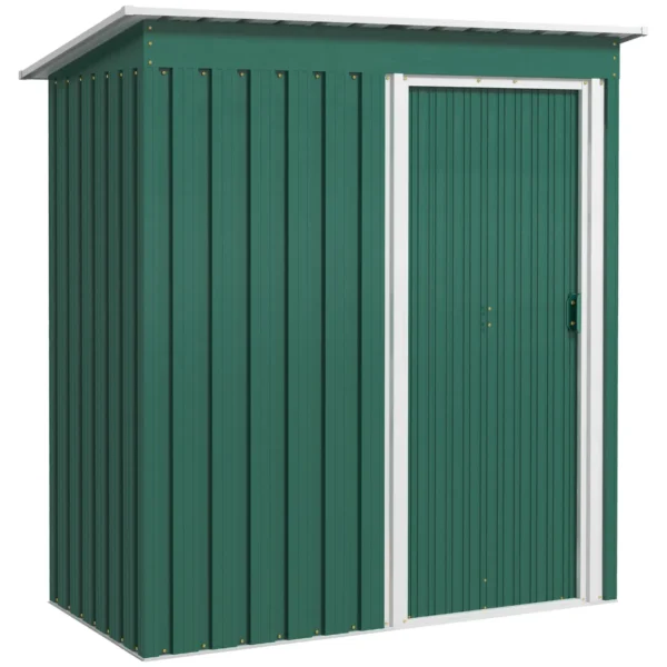 Tool Shed with Sloping Roof and Sliding Door, in Galvanized Steel, 163x89x182 cm, Green