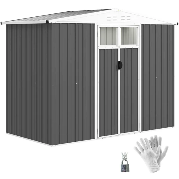 Garden Tool Shed in Galvanized Steel with 2 Doors, 246x117x180 cm, Dark Grey