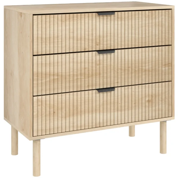 3 Drawer Wooden Chest of Drawers for Bedroom and Entrance Nordic Style, 80x40x77.5 cm, Oak