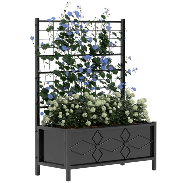 Raised Garden Bed with Trellis for Climbing Plants in Galvanized Steel, 90x40x120 cm, Black