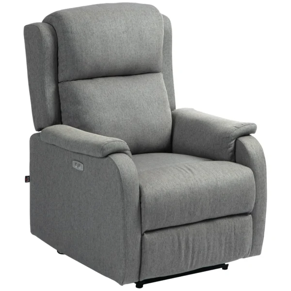 Reclining Chair with Footrest, in Linen Effect Fabric, Wood and Metal, 77x91x106 cm, Dark Grey